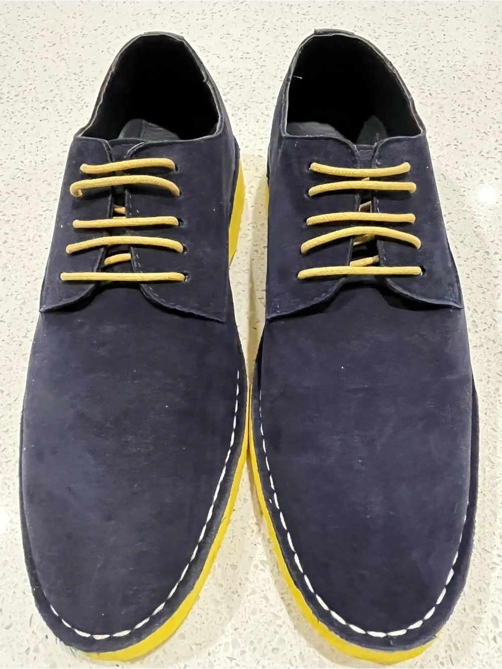 Amali Men's Navy Blue Suede Lace Up Oxfords with Yellow Sole Size 10 New No Box